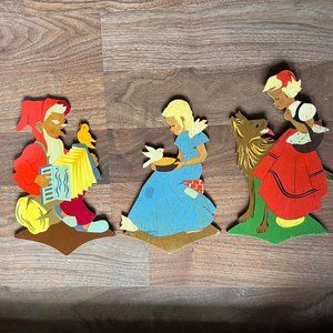 Rare Collection Of Vintage Wooden Kravi-Kunst, Merienskunst Nursery Wall Decor